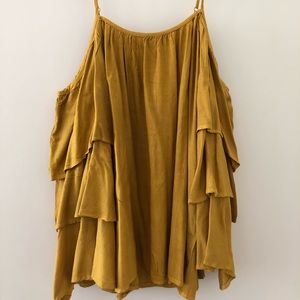 Yellow Cold Shoulder Ruffle Sleeve Blouse XL